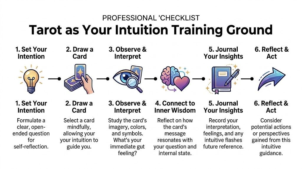 A six-step professional checklist for using tarot as a training ground for developing your personal intuition.